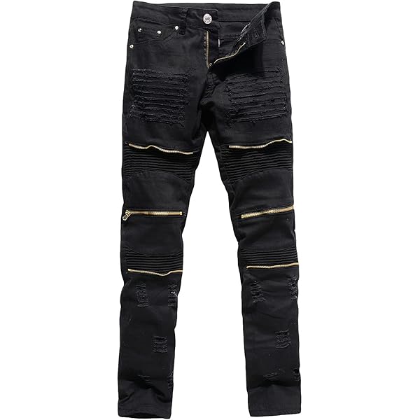 【suzen】Denmal Black Damage Pants JEANSCH Men's Ripped Slim Distressed Jeans Straight Fit